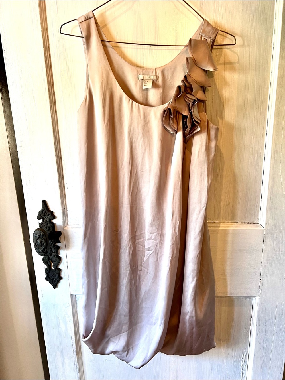 H&M Silver Satin Sleeveless Babydoll Shift Dress